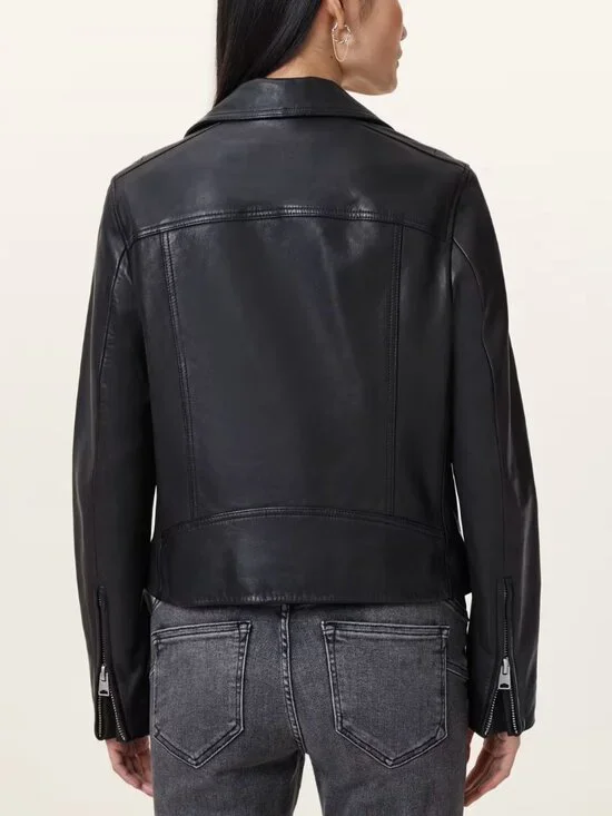 AllSaints Dalby Slim Fit Leather Biker Jacket Classic Jacket US 8 - Picture 3 of 13